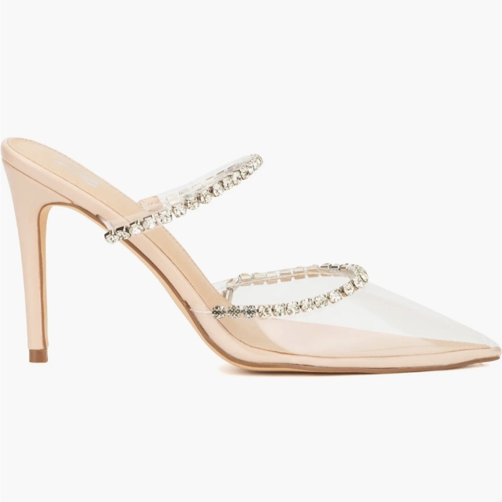 NY&Co Nude Fatima Clear Heels with Rhinestone Straps